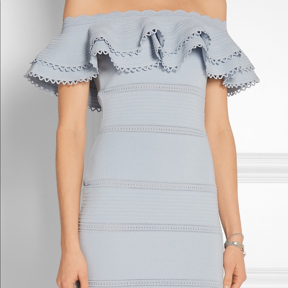 Alexander McQueen Cotton Off-the-Shoulder Mini Dress in light blue - Picture 6 of 6